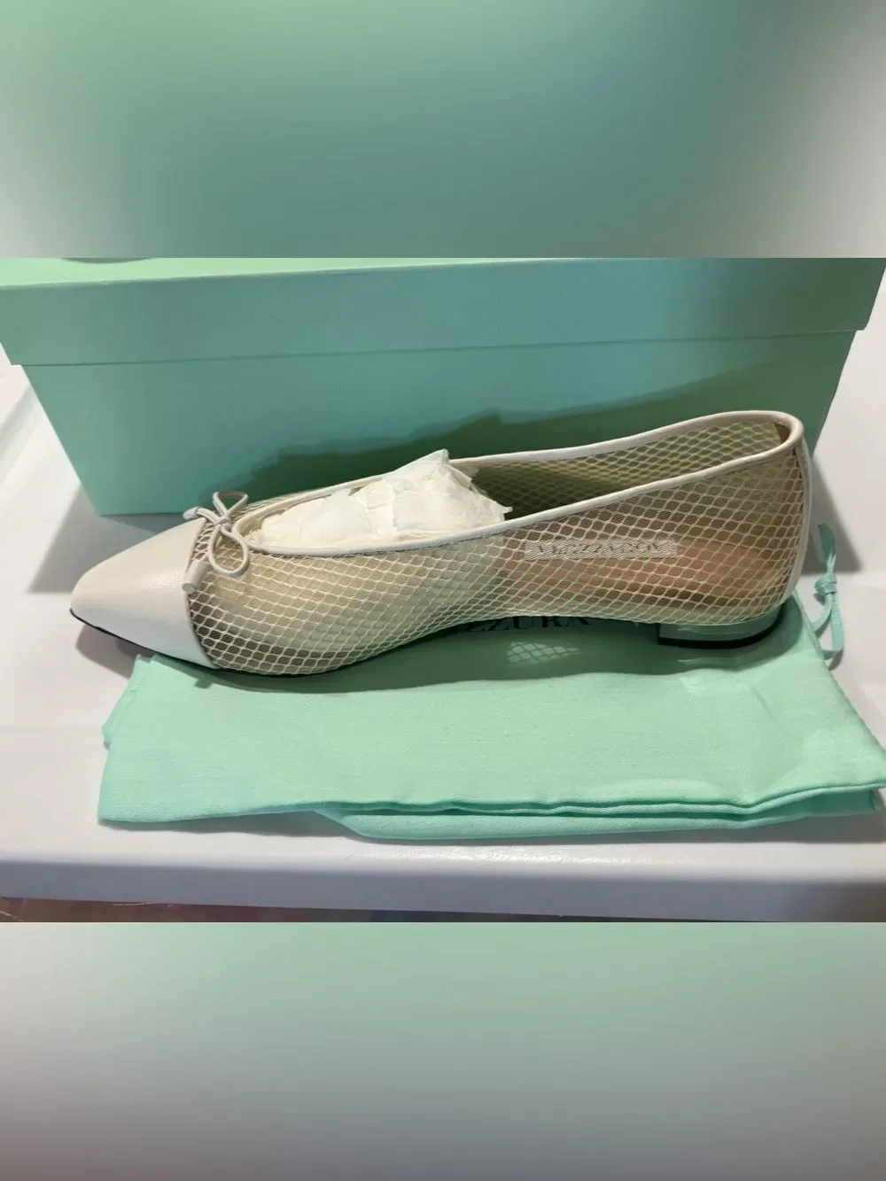 Aquazzura Gioia Mesh Net Cap-Toe Ballerina Flats